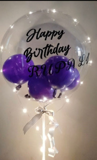 Clear transparent bubble with happy birthday and name printed on balloon