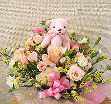 24 Mix flowers basket + teddy.
