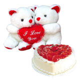 2 teddies 6 inch each,1 kg heart shape strawberry